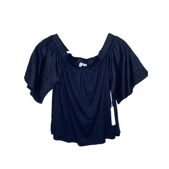 Chicos Womens Off Shoulder Romance Size 1 - Medium Navy Blue Linen Flirty Boho - Picture 1 of 9